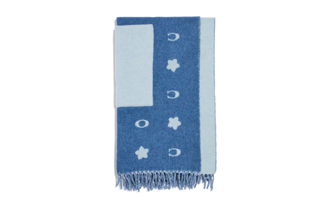 COACH Patterned Print Knit Scarves Women's Blue