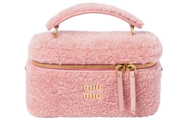 MIU MIU Leather With Shearling Portable Crossbody Bag, Shoulder Bag Women's Pink