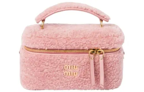 MIU MIU Leather With Shearling Portable Crossbody Bag, Shoulder Bag Women's Pink