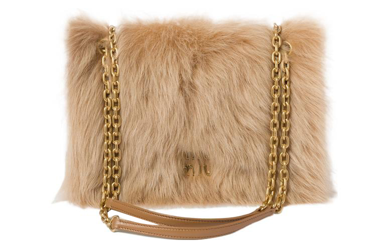 MIU MIU Leather With Shearling Handbag, Shoulder Bag Women's Caramel