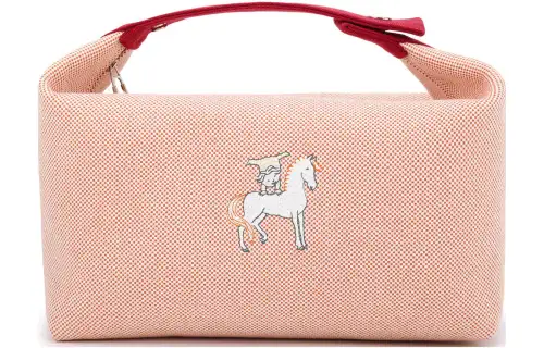 HERMES Bride a Brac Polyester Canvas Bag, Lunch Bag, Storage Bag Unisex Orange Red