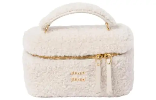MIU MIU Leather With Shearling Portable Crossbody Bag, Shoulder Bag Women's Ivory White