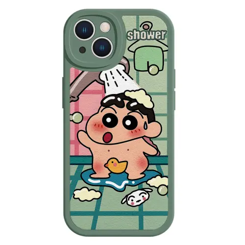 US 10 cents MSMF mobile phone case Crayon Shin-chan bathing litchi leather texture soft shell thick edge anti-fall lens protection suitable for Apple/apple 15/14/13/12/11/XR/XS/PLUS/PRO/MAX