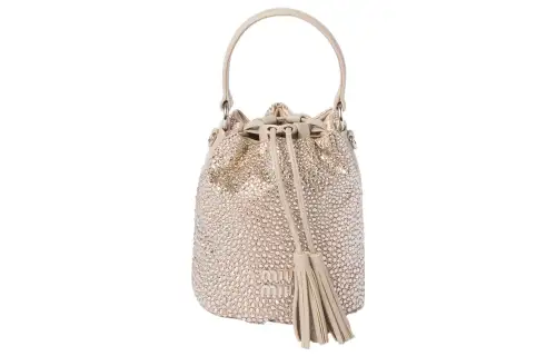 MIU MIU Synthetic Faux Crystal Bucket Bag, Handbag, Shoulder Bag, Crossbody Bag Women's Sand Yellow