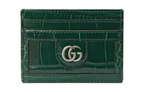 GUCCI Crocodile Leather Card Holder Regular Men's Dark Green