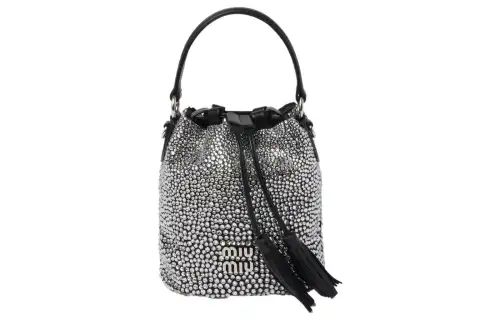 MIU MIU Synthetic Faux Crystal Bucket Bag, Handbag, Shoulder Bag, Crossbody Bag Women's Black