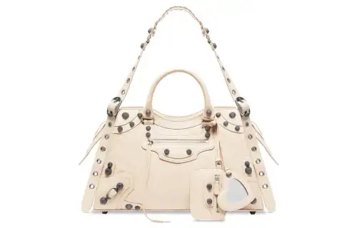 Balenciaga Neo Cagole City Fine Grained Sheepskin One Shoulder Handbag Women's Beige