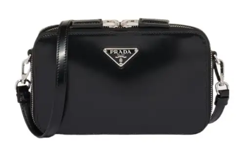 PRADA Brique Brushed Leather Shoulder Bag, Crossbody Bag Regular Men's Black