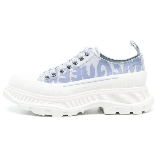 Alexander McQueen Tread Slick Low Lace Up Graffiti Shoes 'Blue White' Women's