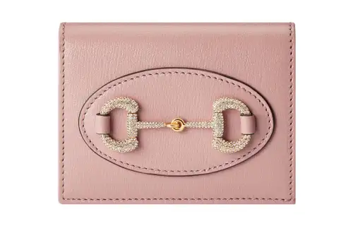 GUCCI Horsebit 1955 Leather Card Holder, Wallet Women's Light Pink