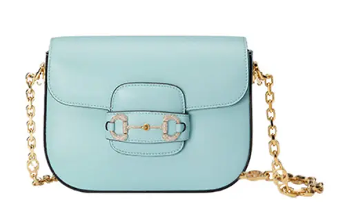 GUCCI Horsebit 1955 Leather Saddle Bag, Shoulder Bag Women's Light Blue