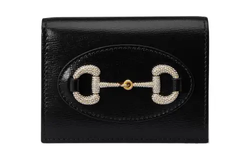 GUCCI Horsebit 1955 Leather Card Holder, Wallet Women's Black