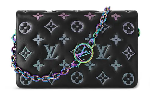 LOUIS VUITTON Pochette Coussin Embossed Volumizing Lambskin Handbag, Shoulder Bag Women's Black