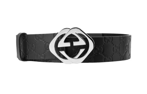 GUCCI Signature PU Artificial Leather Belts Unisex Black Width 4cm
