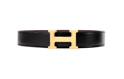 HERMES Constance Metal Calfskin Leather Belts Men's Width 3.2cm