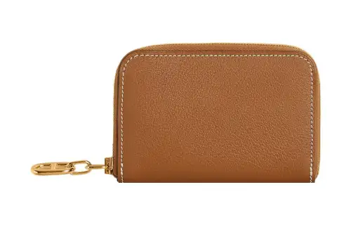 HERMES Zipengo Evercolor Calfskin Card Holder Mini Men's 37 Gold Brown