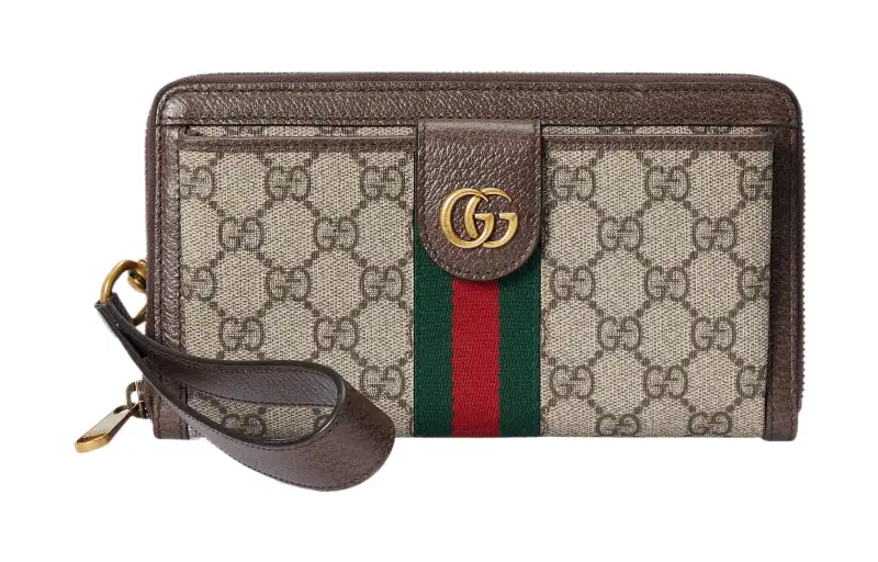 GUCCI Ophidia Canvas With Leather Binding Wallet Men's Beige & Ebony