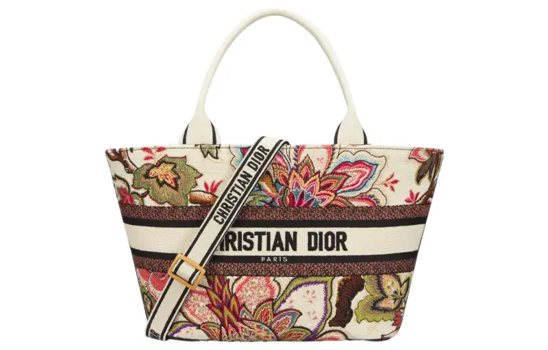DIOR Embroidery Basket Bag, Shoulder Bag, Crossbody Bag, Handbag Women's Natural & Multicolor