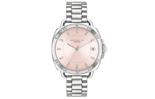 COACH Wrist Watches Quartz Movement Stainless Steel Strap 34mm Pink Watch Dial Women's Watch 30m Water Resistant