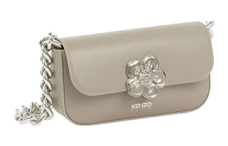 KENZO BOKE FLOWER Collection Cow Leather Handbag, Shoulder Bag Women's Taupe