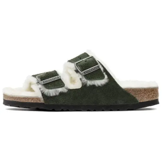 Birkenstock Arizona Shearling Sandal Suede Leather Narrow Fit 'Green' Women's