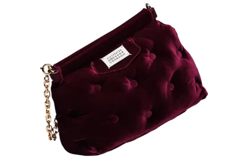 Maison Margiela Glam Slam Velvet Clutch, One Shoulder Handbag Small Women's Merlot