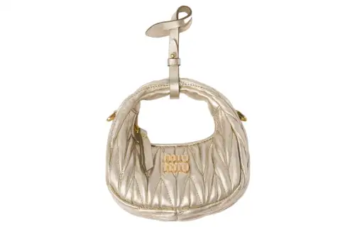 MIU MIU Wander Soft Sheep Leather HOBO Handbag, Shoulder Bag, Crossbody Bag Extra Mini Women's Yellow Iron Ore