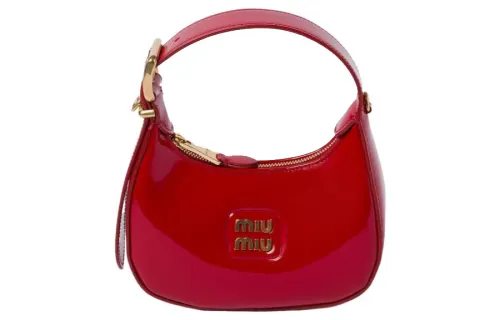 MIU MIU Leather Crescent Bag, Hobo Bag, Shoulder Bag, Crossbody Bag, Handbag Regular Women's Red
