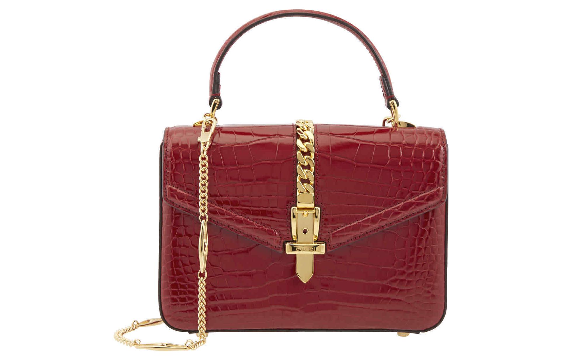 GUCCI Sylvie 1969 Leather Handbag Mini Women's Red