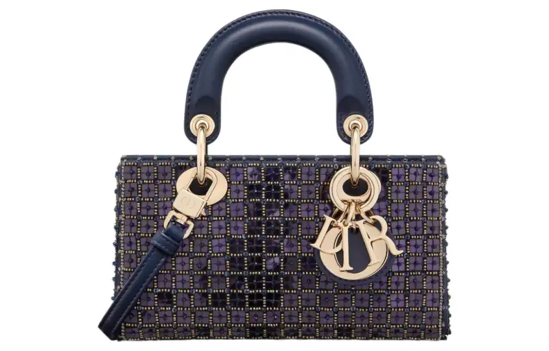 DIOR Lady D JOY Beading Embroidery Handbag, Shoulder Bag, Crossbody Bag, Handbag Extra Mini Women's Blue