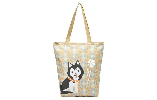 Skechers LeSportsac LePoesi, Collaboration Fabric Tote Bag, Shoulder Bag Medium Women's Puppy Playing With Ball