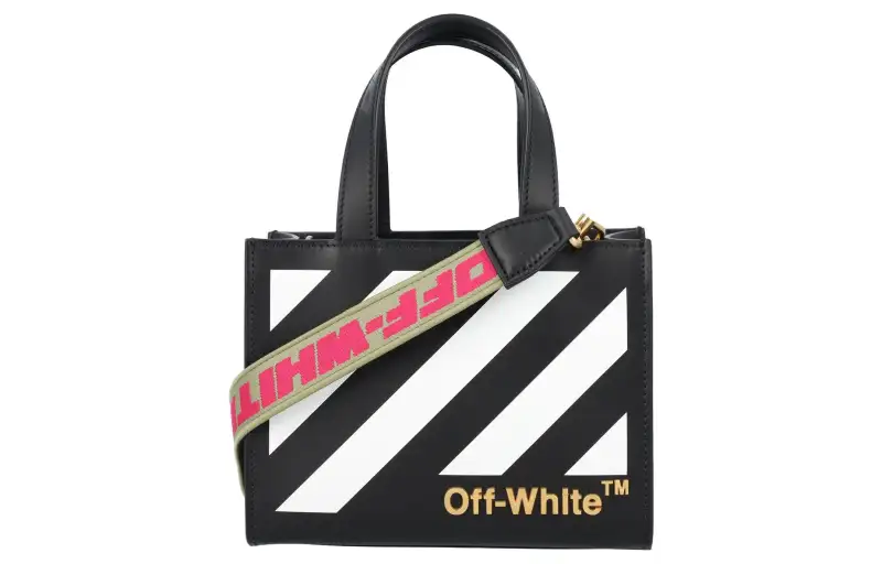 OFF WHITE Leather Tote Bag, Shopping Bag, Shoulder Bag, Crossbody Bag, Handbag Women's Gray & White & Black