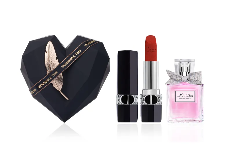 DIOR Lipstick, perfume sample, gift box, makeup primer, velvet set, natural and permanent formula, 3 piece set