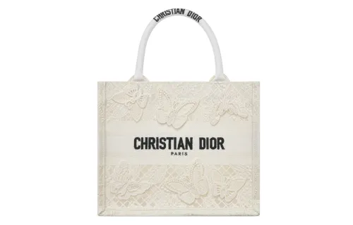 DIOR BookTote Embroidery Tote Bag, Shopping Bag, Handbag Small Women's White