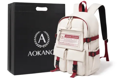 AOKANG Fabric Backpack Laptop Bag Backpack Business Trip Travel Bag Large Unisex White/Black