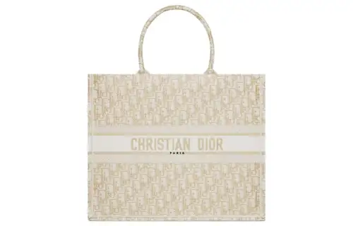 DIOR BookTote Embroidery Tote Bag, Shopping Bag, Handbag Large Women's White & Gold
