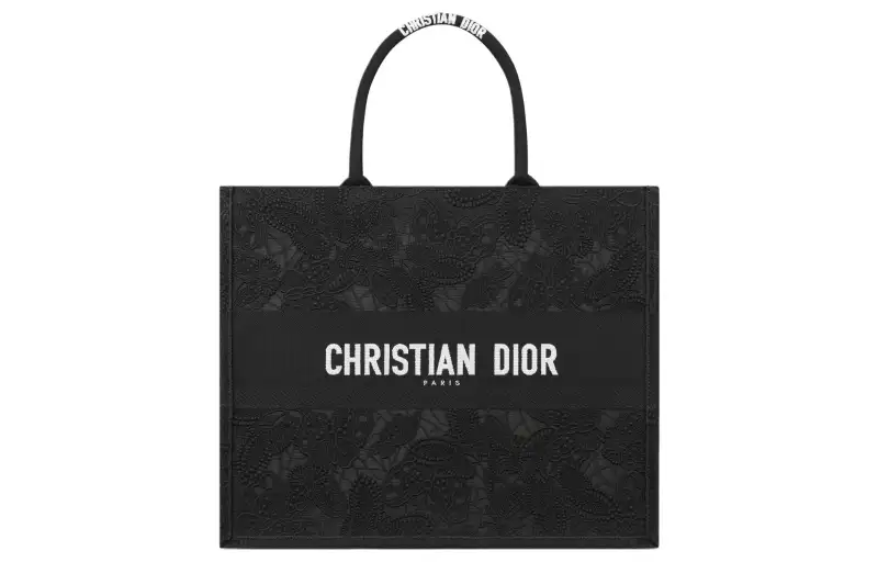 DIOR BookTote Embroidery Tote Bag, Shopping Bag, Handbag Large Women's Black