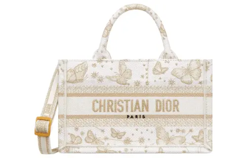 DIOR BookTote Embroidery Tote Bag, Shopping Bag, Shoulder Bag, Crossbody Bag, Handbag Mini Women's Beige & White