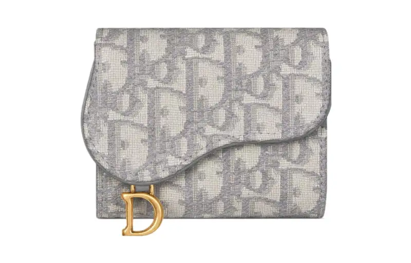 DIOR Saddle Oblique Jacquard Fabric Wallet Regular Women's Dior Gray