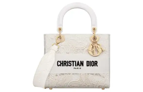 DIOR Embroidery Handbag, Shoulder Bag, Crossbody Bag, Handbag Medium Women's White