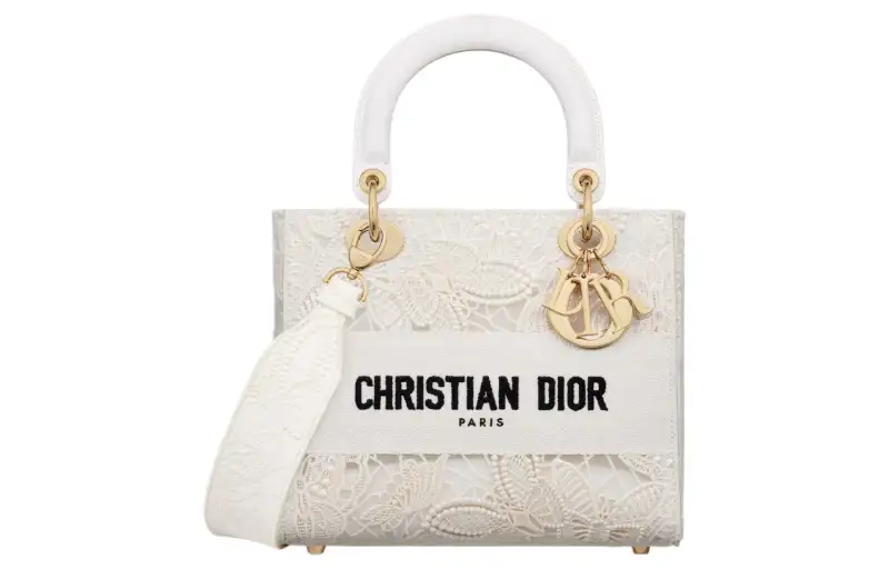 DIOR Embroidery Handbag, Shoulder Bag, Crossbody Bag, Handbag Medium Women's White