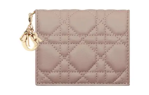 DIOR Lady Dior Lambskin Wallet Mini Women's Taupe