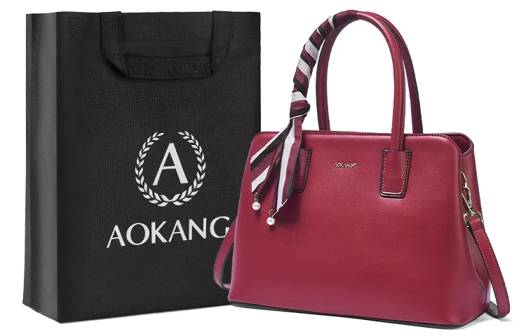 AOKANG Cow Leather Mom Bag, Wedding Bag, Tote Bag, Shopping Bag, Handbag Women's Red/Black/White