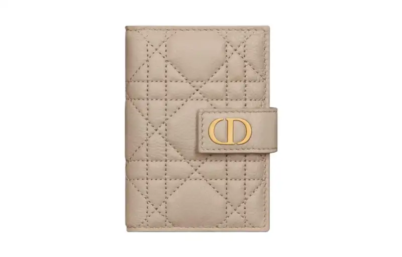 DIOR Caro Soft Cow Leather Card Holder Women's Sandy Umber
