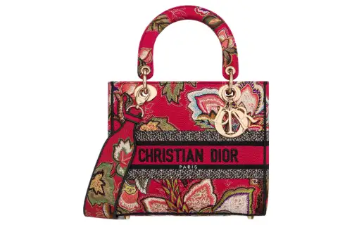 DIOR Lady D Lite Embroidery Handbag, Shoulder Bag, Crossbody Bag, Handbag Medium Women's Red Multicolor