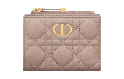 DIOR Caro Calfskin Wallet Women's Taupe