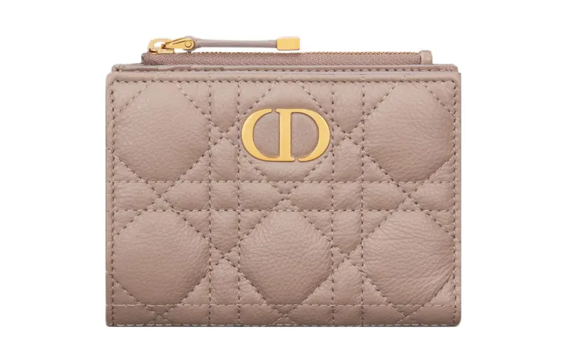 DIOR Caro Calfskin Wallet Women's Taupe