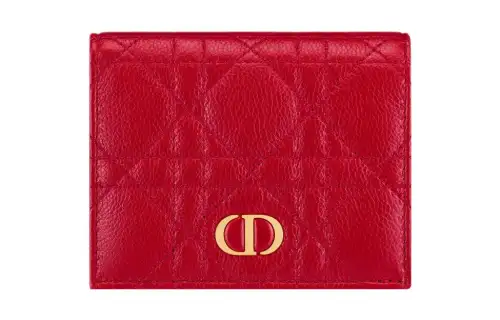 DIOR Caro Calfskin Wallet Mini Women's Red