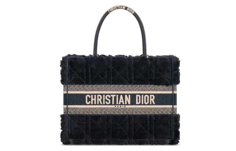 DIOR BookTote Shearling Tote Bag, Shopping Bag, Handbag Medium Women's Marine Blue