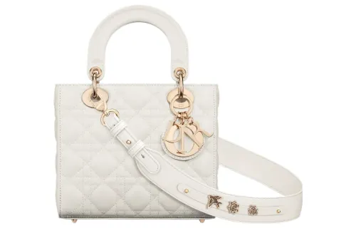 DIOR Lady Dior Lambskin Handbag, Shoulder Bag, Crossbody Bag, Handbag Small Women's Latte White